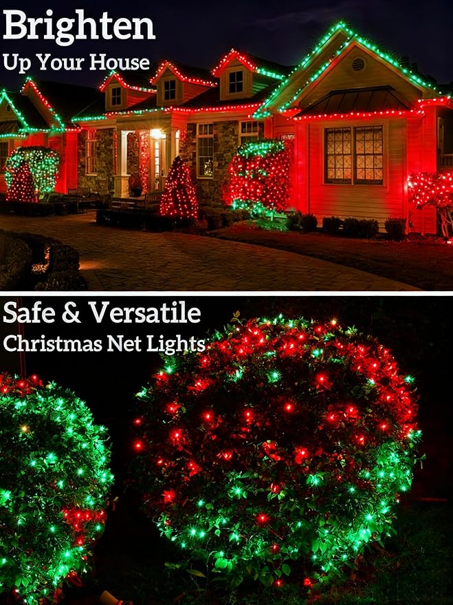 Led Christmas Net Lights for Bushes, 132LED 6FT x 6FT Connectable UL Certified Net Lights for Bushes Tree Shrubs Xmas Trunk Green Wire Christmas Decorations