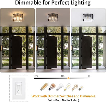 Black Flush Mount Ceiling Light Fixture, 4 Light Modern Entryway Light Fixture Ceiling Mount, Close to Ceiling Light Fixtures, Kitchen Lighting Fixtures Ceiling Lights for Bedroom Bathroom Hallway