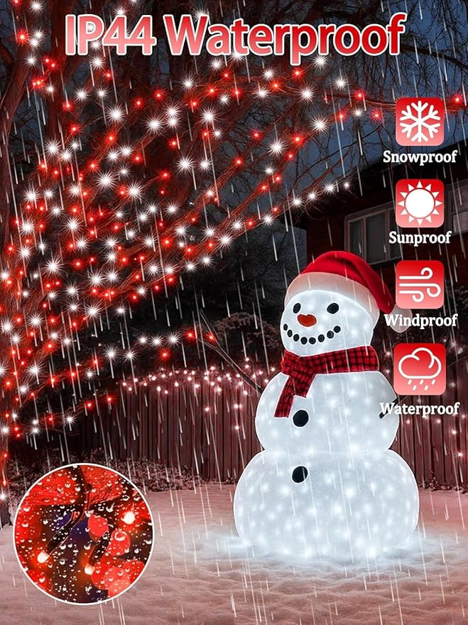 2 Pack 66FT 200 LED Red and White Christmas String Lights Indoor Outdoor, 13 Modes Extendable Christmas Tree Lights with Timer & Memory, Waterproof Twinkle Xmas Lights for Tree Holiday Party Garden