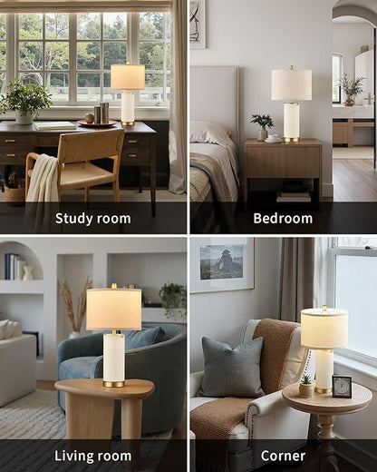 KDG 23.4" White PU Leather Table Lamps for Living Room Set of 2, E26 Socket LED Modern Home Decor Fabric Lampshade Desk Lamp Lighitng for Bedroom, Bedside, Farmhouse, Nightstand, Night Light