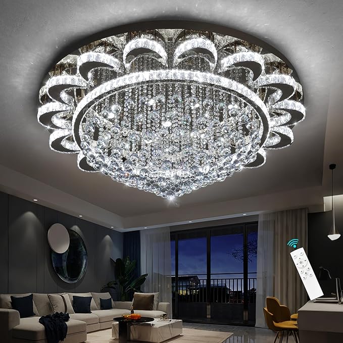 HAIXIANG Modern Chandelier Living Room Light Large Luxury Chandeliers for High Ceiling Foyer Entryway Lights Dimmable 110W LEDs Crystal Gold Lighting Fixtures