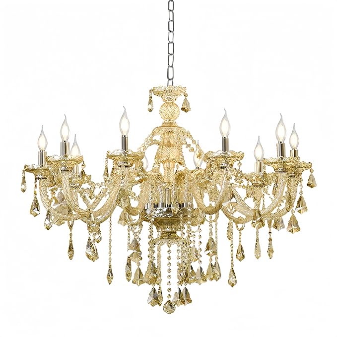 Cognac K9 Crystal Chandeliers Lighting Fixture 10 Lights, Modern Crystal Ceiling Lights, E12 Crystal Pendant Light Fixtures for Home Store Hallway (10 Lights)