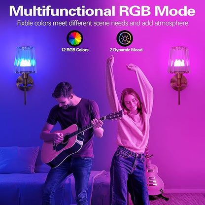 Battery Operated Wall Sconces Set of 2 – 5200mAh Rechargeable Gold Crystal Glass, 15 Colors & 10-Level Dimmable, Wireless Wall Lights for Living Room & Bedroom