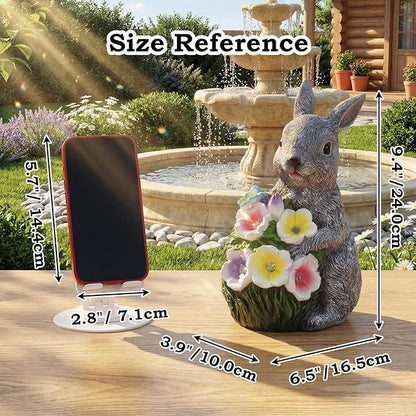 PETAFLOP Solar Garden Statues Outdoor Decor, Rabbit Figurines with Flowers for Patio Balcony Lawn Yard Decorations, Birthday Housewarming Gifts for Women Mom Grandma