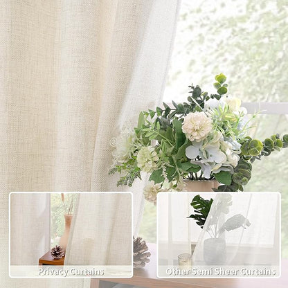 BGment 40 Inch Short Curtains for Small Window, Light Filtering Linen Burlap Textured Window Treatments Grommet Sheer Drapes for Kitchen Cafe, 2 Panels, Natural, 42 X 40 Inch