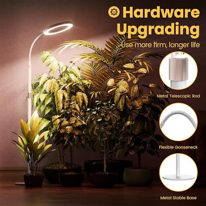 Plant Grow Light for Indoor Plants, Full Spectrum Grow Lamp with Pedestal Stand, Automatic Timer for 3H/9H/12H, Height Adjustable 51-67in White