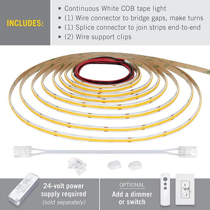 Armacost Lighting RibbonFlex Pro 24V White COB LED Strip Light Tape 2700K, 315 Lumens/Ft, 2.5M 172110