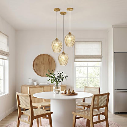 Amber Glass Gold Pendant Light, Farmhouse Kitchen Island Pendant Light Fixture Adjustable Vintage Hanging Ceiling Light for Dining Room Corridor Bedroom 1 Pack, UL Certification