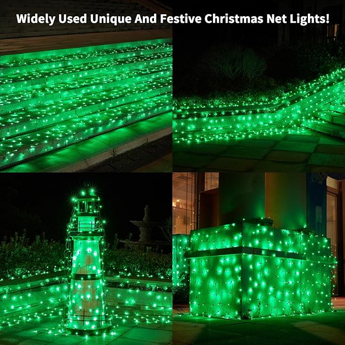 Dirnun Led Christmas Net Lights Green Outdoor Christmas Lights 160LED 5ftx7ft, Waterproof Outdoor Indoor Fairy Mesh Net Light for Xmas Party, Yard, Patio, Trees, Shrubs, Bushes Decorations