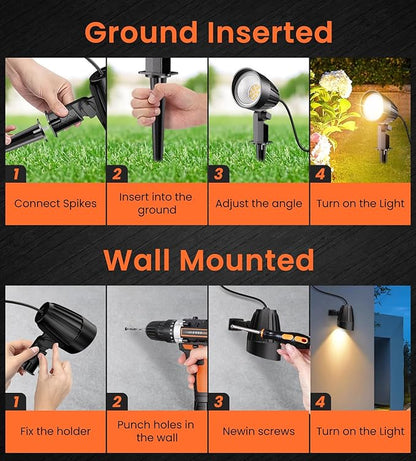 MEIKEE 7W 800lm Low Voltage Landscape Lights, 12V 24V LED Landscape Lighting with Connectors, 2700K IP66 Waterproof Outdoor LED Spotlights for Garden Pathway Yard Decoration (8 Pack)
