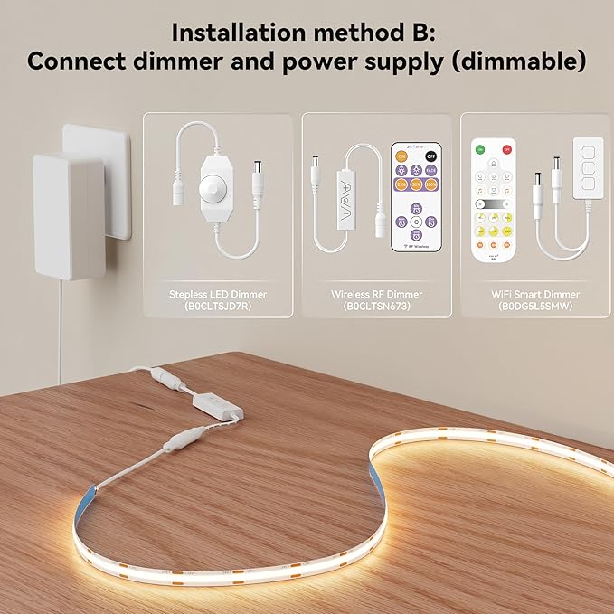 MIWISE COB LED Strip 32.8ft/10m,CRI 90+ Warm White 2700K High Lumen Super Bright Flexible DC24V LED Tape Light,for Cabinet Home Office DIY Lighting Projects(Adapter&Controller NOT Included)