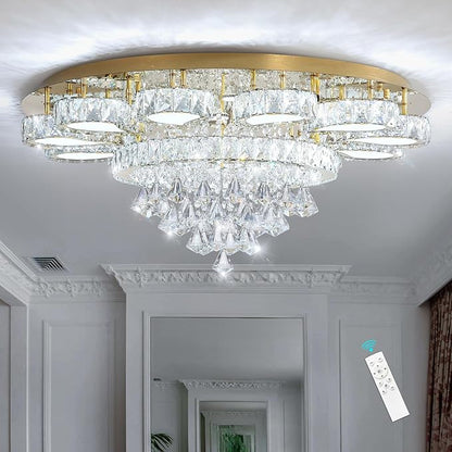 HAIXIANG Chandelier for Living Room Dining Room Modern LED Light Chandeliers Fixtures Remote Dimmbale Lighting Gold Crystal Lights