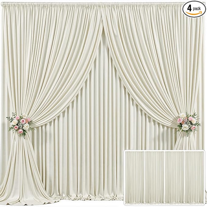 4 Panels Beige Backdrop Curtain for Wedding Parties Wrinkle Free Beige Photo Curtains Backdrop Drapes Fabric Decoration for Baby Shower Photoshoot 20ft(W) x 10ft(H)