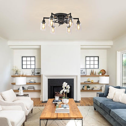 Garwarm 26.4" Ceiling Fans with Lights, Black Flush Mount Ceiling Fan with Lights Remote Control,Low Profile Bladeless Ceiling Fan Light Fixture for Bedroom, Kitchen, Dining Room