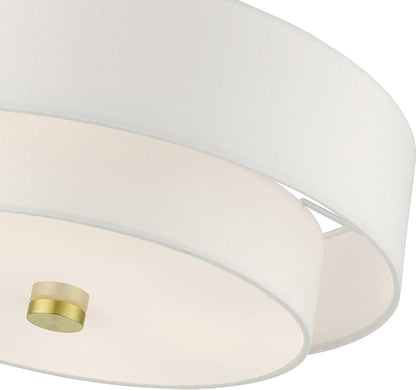 Livex Lighting 51045-12 Meridian Collection 4-Light Semi Flush Mount Ceiling Light with Off-White Hardback Fabric Shade, Satin Brass, 18 x 18 x 9