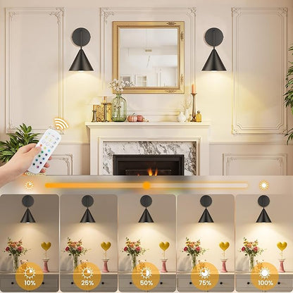 MATAMEYE Rechargeable Wall Sconce, Black Wireless Battery Operated Wall Lamp with Remote, Dimmable & Timer, Modern Industrial Indoor Light Fixture, Bulb Included