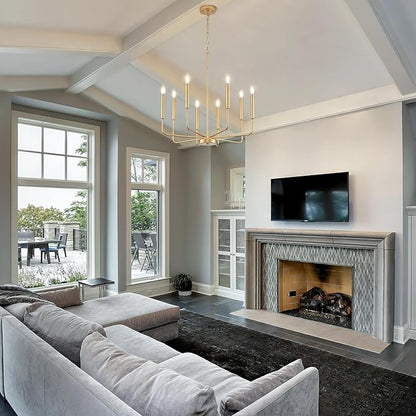 Modern Gold Chandelier for Dining Room,Metal 8-Light Kitchen Light Fixtures, Farmhouse Candle Hanging Pendant Light for Living Room Entryway Foyer Bedroom (Bulbs Not Included)