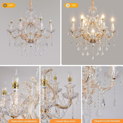 Luxurious K9 Crystal Chandelier for Living Room & Bedroom – Elegant Modern Ceiling Light, Adjustable Height, Energy-Efficient LED (7 Lights E12 Bulbs)