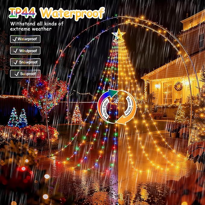 Star String Lights, 350 LED Tree Waterfall Fairy Lights, Outdoor Waterproof Christmas Decoration Lights with Remote, 16FT X 9 Hanging LED Lamp for Garden Yard Wedding Birthday Halloween Festival