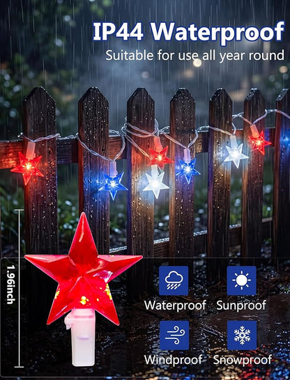 GOOTHY 13.6Ft LED Red White and Blue Star String Lights Plug in, Outdoor 4th of July Decorations Lights with 35 LED Star Light, Hanging Fairy Light for Independence Day Party Garden Patio Birthday