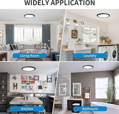 mw LED Flush Mount Ceiling Light, 12 Inch Round Black Ceiling Light, 25W 120V 5CCT, Dimmable, Close to Ceiling Light Fixtures for Bedroom, Kitchen, Hallway, Laundry