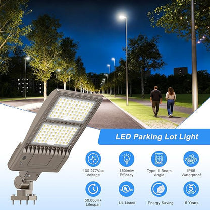 LED Parking Lot Light 320W UL Listed 44800LM LED Shoebox Parking Lot Lights with Arm Mount 100-277V Commercial Area Lighting 5000K IP65 Waterproof