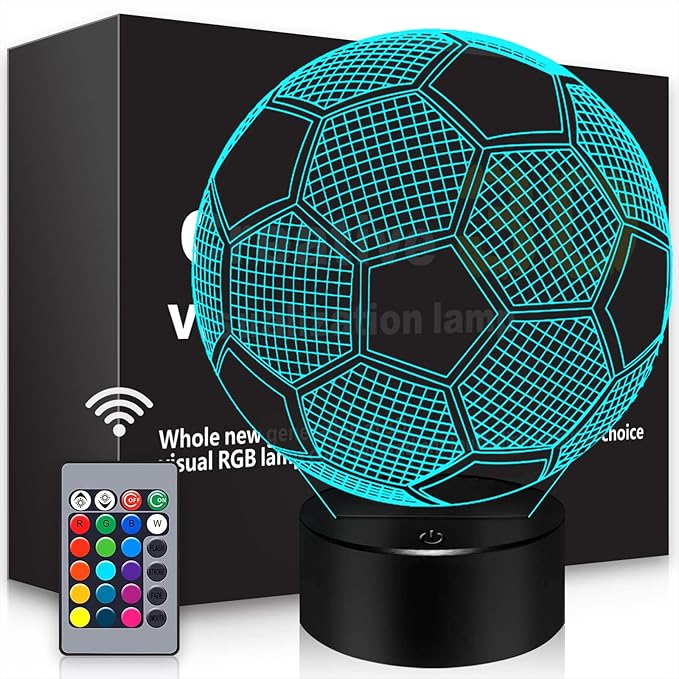 BASSI Soccer Gifts 3D Night Light,16 Colors Changing Touch/Remote Contro, World Cup 2026 Night Light Decor, Soccers 3D Illusion Lamp, Birthday Gifts for Boys Girls, Soccer Stuff Room Decor