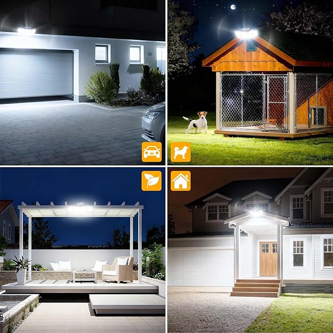 MDCMDCM Solar Lights Outdoor with Motion Sensor - 3000LM 416LED 3 Brightness 3 Modes, 2400mAh 5 Heads Security Lights, IP65 Waterproof Flood Lights with Remote for Patio（with Remote, 1）