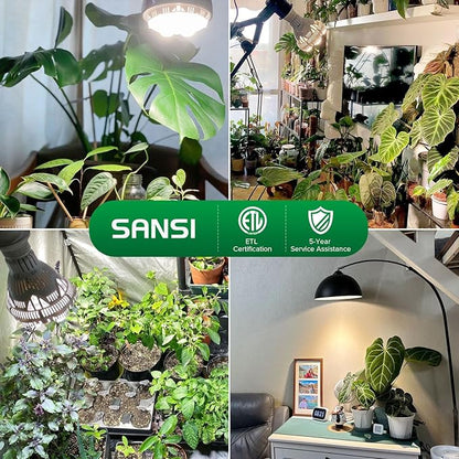 SANSI Grow Lights for Indoor Plants, Full Spectrum 24W Grow Light Bulbs (300 Watt Equivalent) with Optical Lens for High PPFD, Natural Daylight Efficiency Plant Lights for Indoor Growing Seed Starting