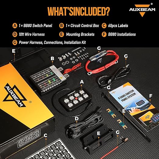 Auxbeam 8 Gang Switch Panel BB80, Universal Circuit Control Relay System Box with Automatic Dimmable On-Off LED Switch Pod Touch Switch Box for Car Pickup Truck Boat ATV UTV, Blue 3 Years Warranty