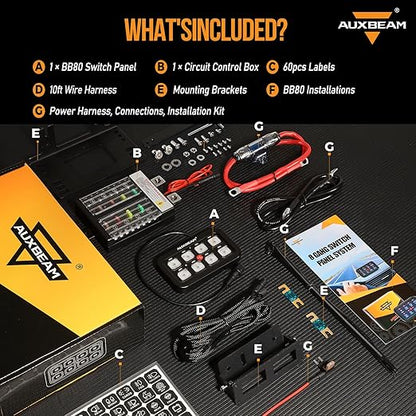 Auxbeam 8 Gang Switch Panel BB80, Universal Circuit Control Relay System Box with Automatic Dimmable On-Off LED Switch Pod Touch Switch Box for Car Pickup Truck Boat ATV UTV, Blue 3 Years Warranty