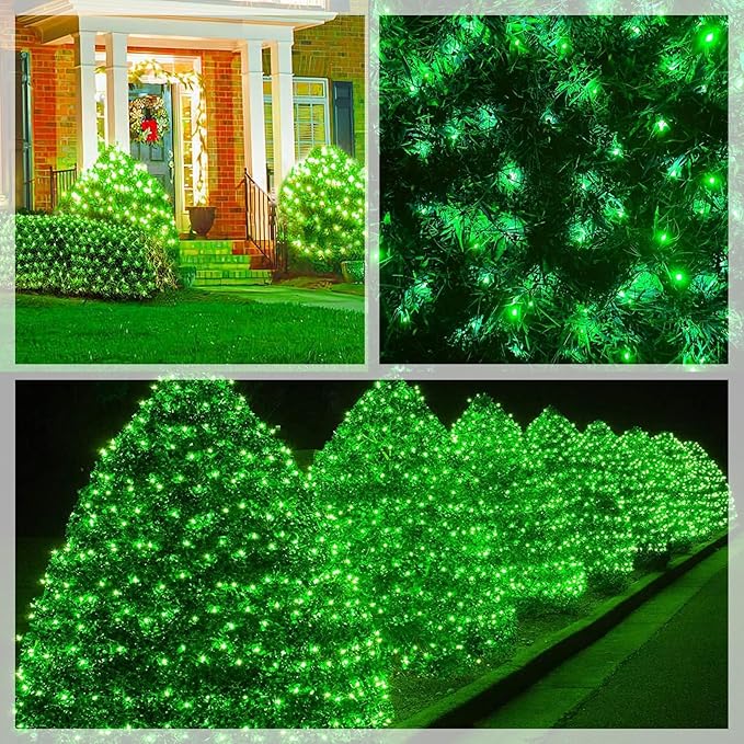 Neoclassy 120Led Christmas Net Lights Outdoor 5ft x 6ft Connectable, 8 Modes Waterproof Black Wire 29V Plug in Mesh Net Christmas Lights for Garden, Yard, Bushes, Trunk, Xmas Tree Decor (Green)