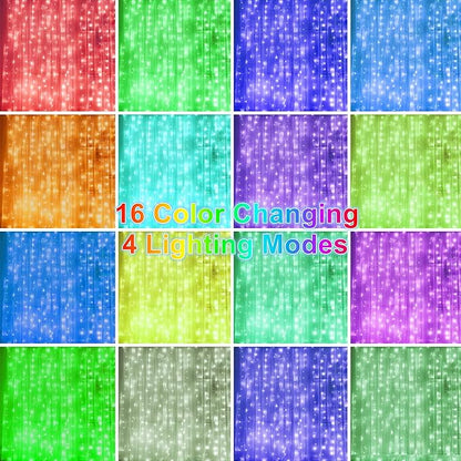 HOME LIGHTING Window Curtain String Lights, 300 LED RGB 16 Colors Changing Fairy Lights, 4 Modes with Remote, USB & Adapter Powered for Halloween Christmas Party Wedding Home Garden Wall Decorations