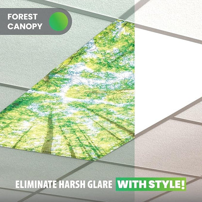 ShadeOn Fluorescent Light Covers for Ceiling Lights (4-Pack) - 2x4 ft Magnetic Light Covers for Ceiling Lights Classroom - Office Light Covers for Fluorescent Lights - Forest Canopy