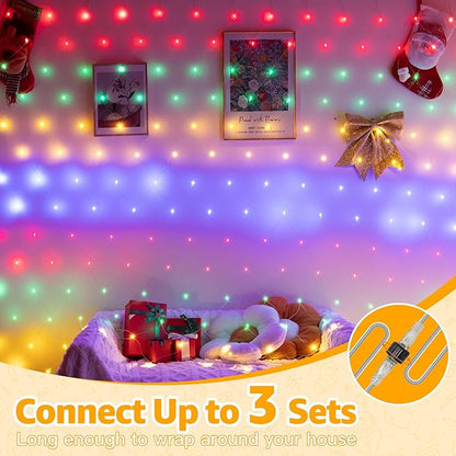 Ollny Net Lights Outdoor Mesh Light 10x7ft, 210LED Connectable Christmas Net Lights with 8 Modes, IP67 Waterproof Bush Light for Tree Wall Ceiling Outside Decorations, Multicolor