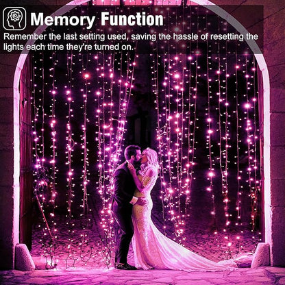 Pink Christmas Lights Outdoor, 66FT 200 LED String Lights for Outside Waterproof with 8 Modes, Plug in Connectable Fairy Light for Indoor Bedroom Patio Yard Wedding Party Holiday Decorations