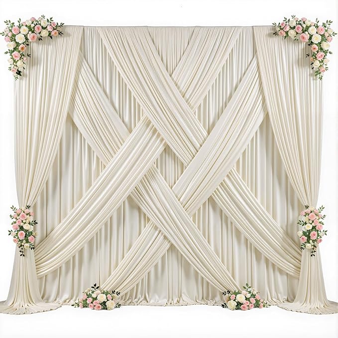4 Panels Beige Backdrop Curtain for Baby Shower Wrinkle Free 20ft x 10ft Backdrop Drapes Panels for Parties Wedding Bridal Shower Birthday Photo Photography Fabric Background Decoration