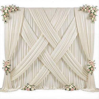 8 Panels Beige Backdrop Curtain for Baby Shower Wrinkle Free 40ft x 10ft Backdrop Drapes Panels for Parties Wedding Bridal Shower Birthday Photo Photography Fabric Background Decoration