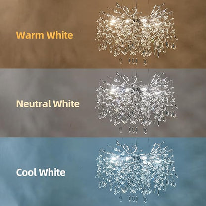 Modern Tree Branch Crystal Chandelier 23.6" Sliver Luxury Large Pendant Lighting 8-Light Contemporary K9 Crystal Chandeliers for Dining Room Kitchen Living Room Foyer Entryway (Sliver, D23.6"-Round)