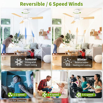 42 Inch Ceiling Fans with Lights and Remote Control, Low Profile Ceiling Fan with Light,10 Min Quick Installation,Reversible,3CCT Dimmable,Noiseless, white Small Ceiling Fan for Bedroom Indoor/Outdoor