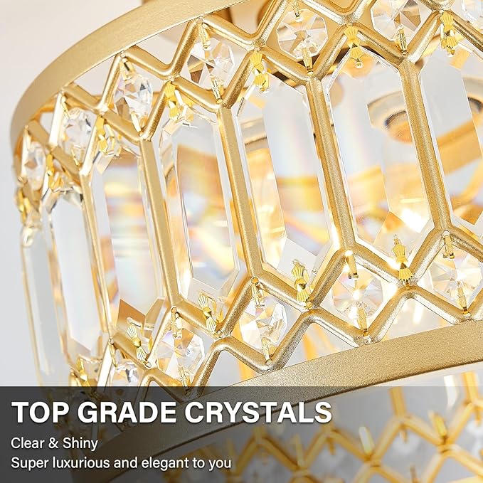 YURNYQ Crystal Ceiling Light Fixture, Modern Semi Flush Mount Ceiling Light, Gold Lighting Fixtures Ceiling Lamp for Hallway, Kitchen, Entryway, Bedroom, Laundry Room, 1-Light, 11.4 Inch