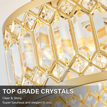 YURNYQ Crystal Ceiling Light Fixture, Modern Semi Flush Mount Ceiling Light, Gold Lighting Fixtures Ceiling Lamp for Hallway, Kitchen, Entryway, Bedroom, Laundry Room, 1-Light, 11.4 Inch