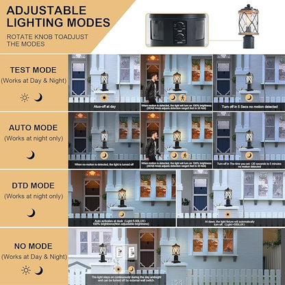 Motion Sensor Outdoor Post Lights, 4 Lighting Modes Lamp Posts Outdoor Lighting, Dusk to Dawn Waterproof Aluminum Post Lights Fixtures Pole Light for Outside Patio Yard Garden Fence Yard