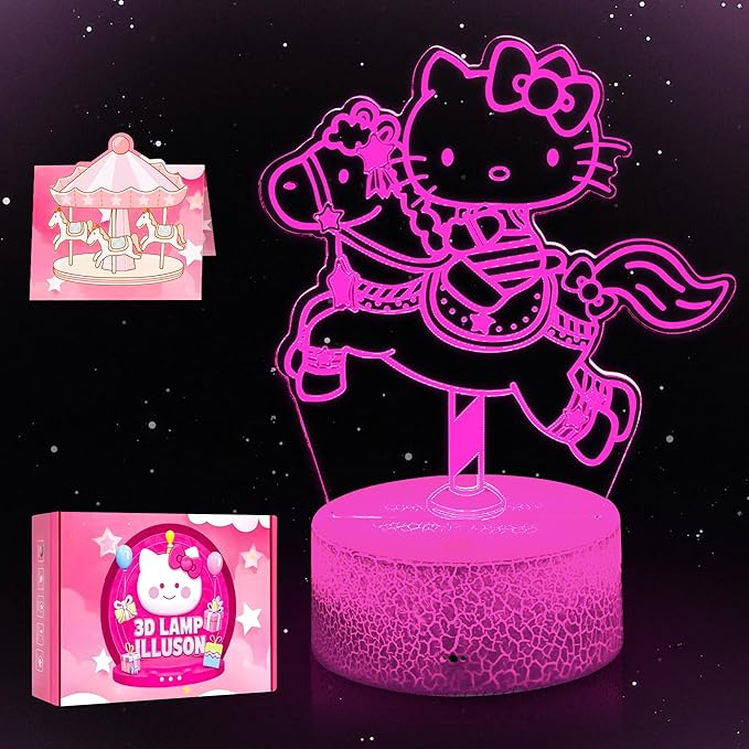 3D Kitty Night Light - Kitty Stuff 7 Color LED Cute Kitty Lamp Room Decor with Remote Control, Timer & Dimmable Function Gifts for Girls Birthday & Christmas with Greeting Gift Card