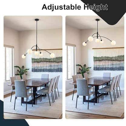 Modern Chandelier 5 Light Black Glass Globe Chandelier Mid Century Sputnik Ceiling Light Fixtures for Dining Room Kitchen Island Bedroom Living Room 41.3IN Diameter