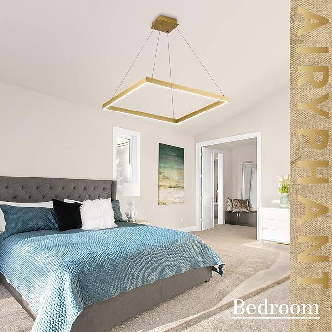 Modern LED Pendant Light, Gold LED Chandelier 24" Rectangle Chandelier for Dining Room Dimmable Modern Chandelier Flush Mount Pendant Light for Living Room Kitchen Office, 3000-6500K