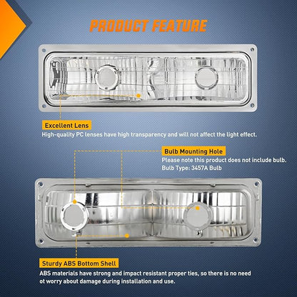 Nilight Parking Turn Signal Light Compatible with 1988 1989 1990 1991 1992 1993 1994 1995 1996 1997 1998 Chevy GMC C10 C/K 1988-1999 Silverado Suburban Sierra Blazer Tahoe Yukon Front Bumper Lights