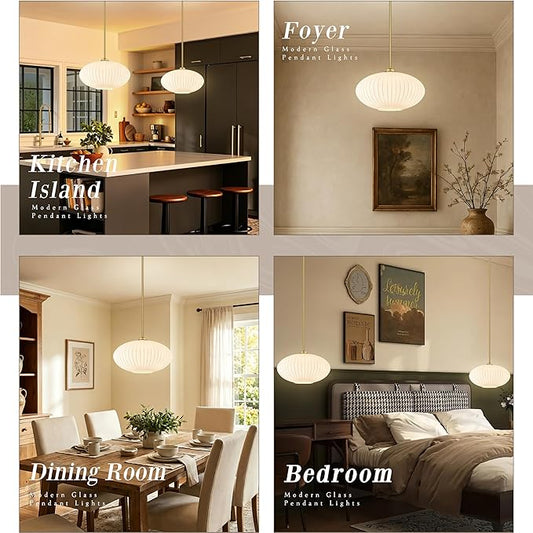12" Milky White Glass Modern Pendant Light Kitchen Island 2 Pack Brushed Gold Mid Century Modern Pendant Lighting with Frosted Glass Hanging Pendants Light for Bedroom（Bulb Incl.）