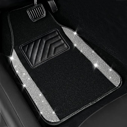 CAR PASS 3 Row Bling Diamond Car Mats Shining Carpet Rhinestones Sparkly Glitter Floor Mats Anti-Slip PVC Heel Pad Universal for Automotive SUV,Sedan,Van, 3rd Row 2 Rear for Girl Women, Black Silver