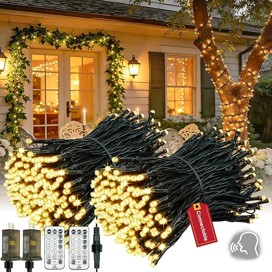 2026 New Voice Control Connectable 2PK 164FT 400LED Christmas String Lights Indoor Outdoor with Remote | Smart Twinkle Fairy String Lights 12 Modes & Timer for Xmas Tree Decor (Warm White)